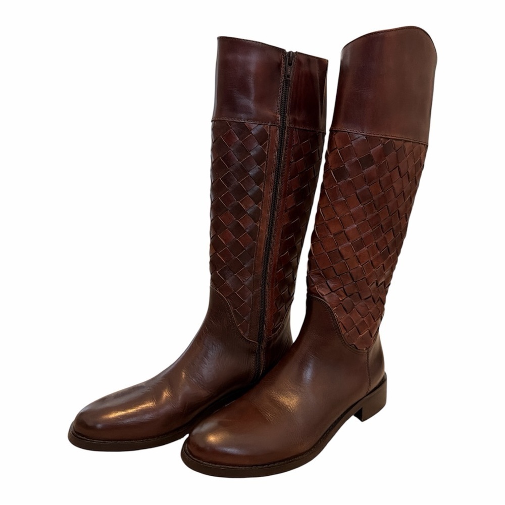 Sesto Meucci Made in Italy Brown Woven Leather Knee-High Boots size 8.5N